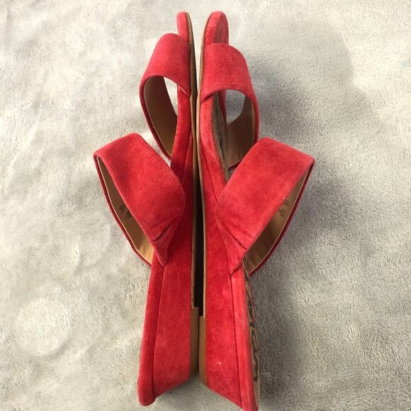 Sam Edelman Lanelle Nubuck Red Suede Leather Open Toe Sandal Size 8 - Picture 7 of 14